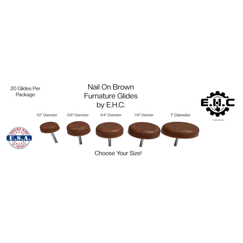 Nail On Furniture Glides/Flat Head/Chair Foot Glides in Brown Pack