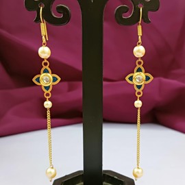 Efulgenz Multipack of 2 Indian Earrings for Women Maroon Minimal Jewelry Faux Pearl Floral Single Chain Tassel Drop Hook Earrings for Women Dangle Earring Set Bollywood Bridal Fashion Jewelry for Women, Metal, No Gemstone