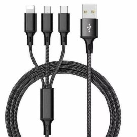 Unbranded 3 in 1 Fast USB Charging Cable Universal Multi Function Cell Phone Charger Cord - Black