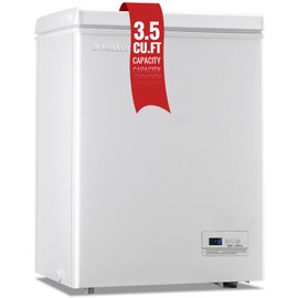 DEMULLER Chest Freezer Small Deep Freeezer with 2 Removable Baskets, Compact Freezer with Digital Control Panel accurate to 1 ℉, Mini Freezer for Homes Garages Basements White