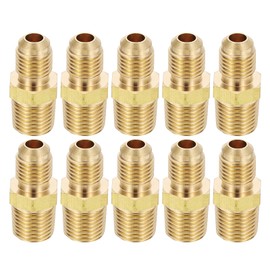 PATIKIL 1/4" Flare to 1/4" NPT Male Half-Union Brass Pipe Fitting, 10Pcs Brass Couples Tube Fittings Tubing Thread Adapter Pipe Connector for Refrigeration, Air, Gas Line