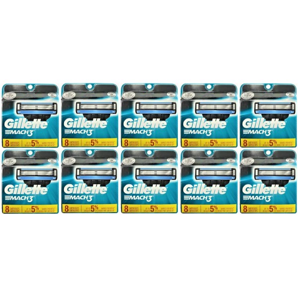 Gillette Mach3 Razor Blade Refills, 8 Cartridges (Pack of 10)