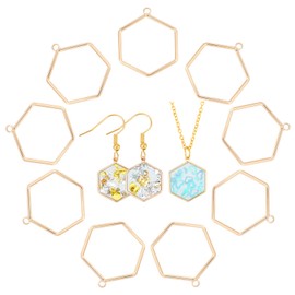 CHGCRAFT 10Pcs Real 18K Gold Plated Brass Hexagon Charms Pendants for DIY Press Flower Bracelet Necklace Jewelry Making