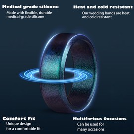 hexiaoxiao Rubber Wedding Bands Men,Men's Silicone Rings Male silicone Wedding ring Rubber Engagement Rings for him (Pack B:Slanted edge(Colorful Black Green Blue Purple), 10)