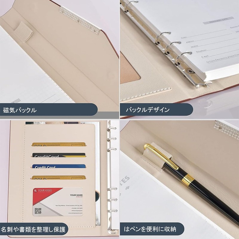 KALOLINNA Personal Notebook, A5 Size, Mini 6-hole Notebook, PU Leather,