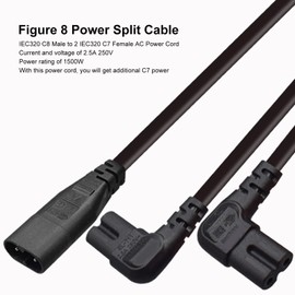 IEC320 C8 Dual C7 Splitter Cord with 1 In 2 Out for LCD Monitor Desk Lamp