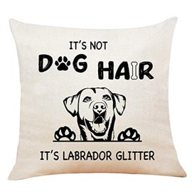 XUISWELL Black Yellow Labrador Retriever Lab Gifts, Funny Quote It’s Not Dog Hair It’s Labrador Glitter Lab Panting Cotton Linen Throw Pillow Cover, Cushion Case for Sofa Bed Home Decor 18 x 18 Inch