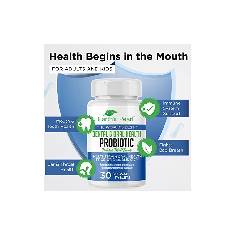 Earth's Pearl Probiótico Bucal con BLIS K12, Sabor Menta Natural,