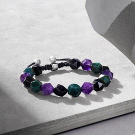 AWNL Men's Multicolored Beaded Bracelet for Men Natural Stones Amethyst Black Obsidian Bloodstone (10mm) Braided Spiritual Bracelet with Sterling Silver Closure Gift for Men, 6.1''-6.7''