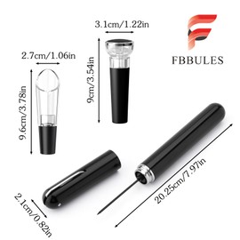 FBBULES 3 PCS Wine Opener Set, 2 in 1 Air Pressure Corkscrew Opener with Foil Cutter, Wine Vacuum Stoppesr, Wine Aerator Pourer, Wine Accessories Gift Set, Gifts for Wine Lovers