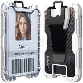 LIUGX Carbon Fiber Card Holder/Badge Holder/Portable Wallet with Metal Clip -Rugged ID Credit Card Holder (Holds 1 to 4 Cards) for Office Police Worker Outdoor,White