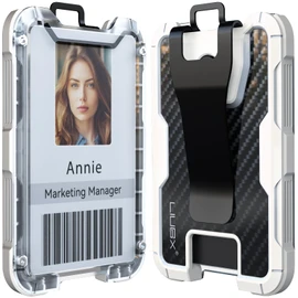 LIUGX Carbon Fiber Card Holder/Badge Holder/Portable Wallet with Metal Clip -Rugged ID Credit Card Holder (Holds 1 to 4 Cards) for Office Police Worker Outdoor,White