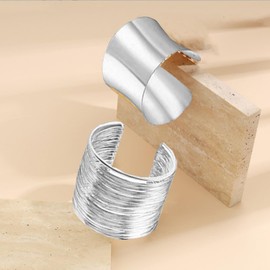 Bohue 2Pcs Women's Bangle Cuff Bracelets Open Metal Bracelet Wire Smooth Shaped Bracelet Fashion Armband Jewelry Accessories for Women Girls (Gold)