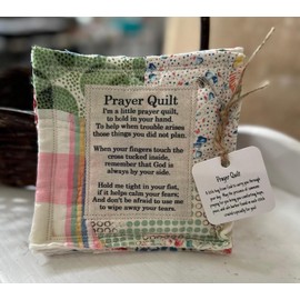 Darciamou Prayer Quilt with Cross Inside, Mini Vintage Squares Handmade Sew Individually Vintage Squares, Symbolism Poems Serenity Prayer Blanket