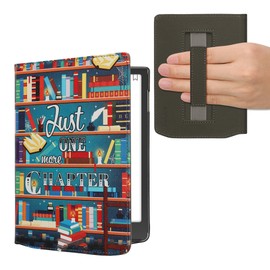 kwmobile Flip Case Compatible with Pocketbook InkPad 4 / Color 3 / Color 2 / Vivlio InkPad 4 / InkPad Color 3 Case - Flip Case for eReader with Hand Strap - Library Theme Multicoloured