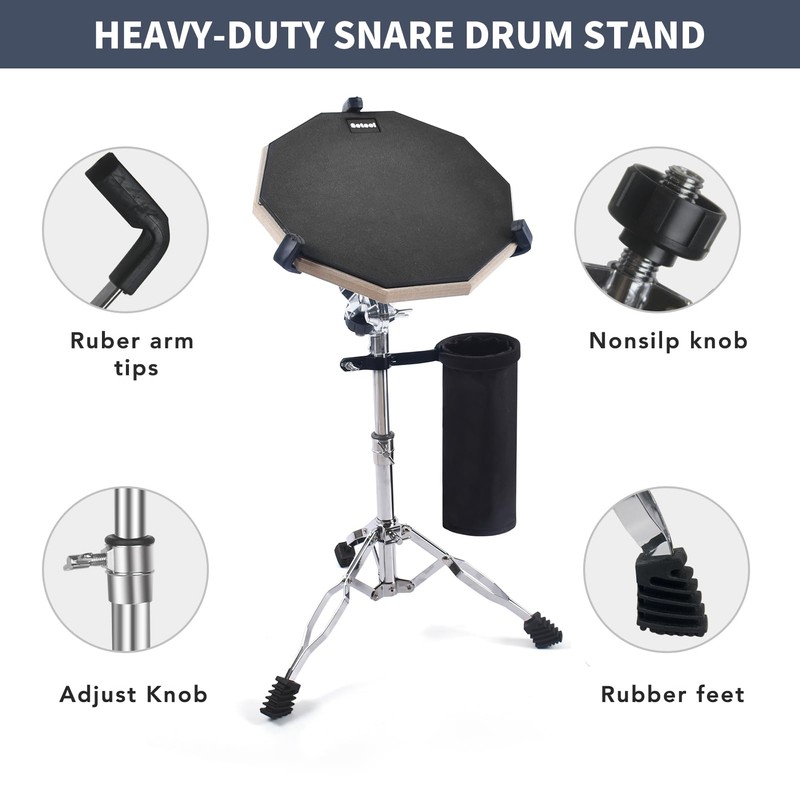 Seteol Drum Practice Pad Set, 12 Inch Double Sided Silent