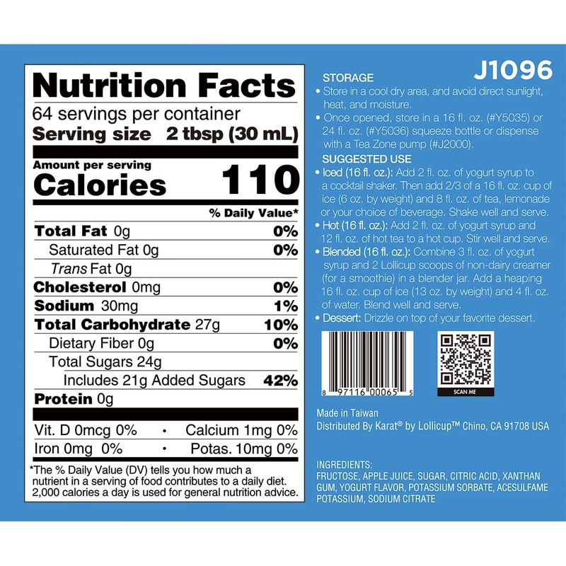 Tea Zone J1096 64 fl. oz Yogurt Syrup for Tea,