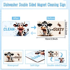 Dishwasher Magnet Clean Dirty Sign - Cosmisun Funny Cow Clean Dirty Dish Washer Magnet Cartoon Farmhous Cow Double Sided Magnetic Dish Washer Indicator for Dishwasher Kitchen Refrigerator Home Decor