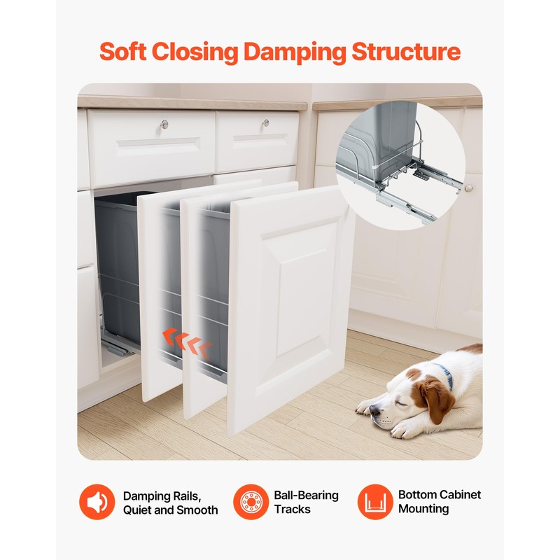 VEVOR Pull-Out Trash Can, 35 QT x2 Double Under Mount