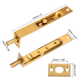 MECCANIXITY Flush Bolt 6 x 0.87 Inch Solid Brass Door Flush Bolt for Double Door Concealed Slide Lock Latch Stainless Steel for Wood Sliding Doors Cupboard Cabinet Light Gold, Pack of 1