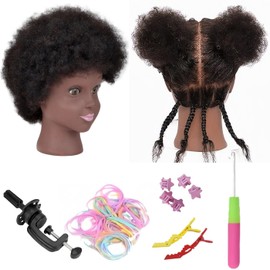 Mannequin Head Human Hair for Kids Braiding Hair, 8" Cosmetology Afro Kinky Curly Hair Mannequin Head Training Manikin Doll Head for Braiding Hair