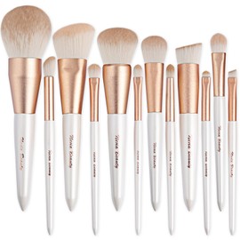 Makeup Brushes Set, EVRCHGIEA 12pcs Premium Eye Shadow, Eyebrows, Eyeliner, Concealer, Lip Liner，Foundation Makeup Brush White Travel Makeup Set,Cruelty-Free Synthetic Fiber Bristles