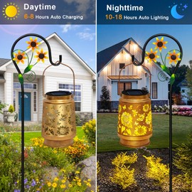 2 Pack Sunflower Solar Lanterns Outdoor Waterproof,Solar Lights Garden Decor Gifts for Mom Women Grandma Decoration Outside for Yard, Patio,Backyard,Porch