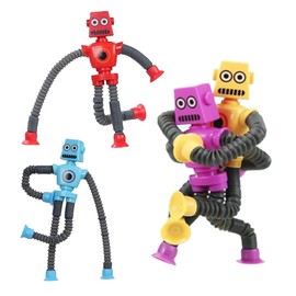 4 Stück Teleskop-Saugnapf Roboter Spielzeug, Sensorisches Roboter Spielzeug, Telescopic Suction Cup Roboter Toy, Partygeschenke für Jungen und Mädchen (Rot,Gelb,Blau,Lila)