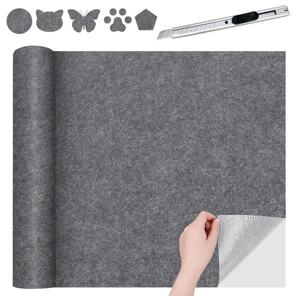 LOMUG 40x200cm Klebefilz Selbstklebend Silbergrau, 2mm Dick Filz Selbstklebend Filzstoff