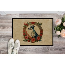 Caroline's Treasures DAC2374MAT Greyhound Christmas Flowers Doormat Front Door Mat Indoor Outdoor Rugs for Entryway, Non Slip Washable Low Pile, 18H X 27W