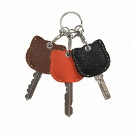 kaupili Key Case, Key Cover, Set of 3, Genuine Leather, Key Holder, Durable, Anti-Theft, Hides Keys, Women's, Cute, Cat Design, y3