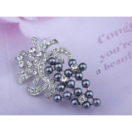 Alilang Silvery Tone Shine Clear Rhinestones Faux Pearls Grape Fruit Brooch Pin