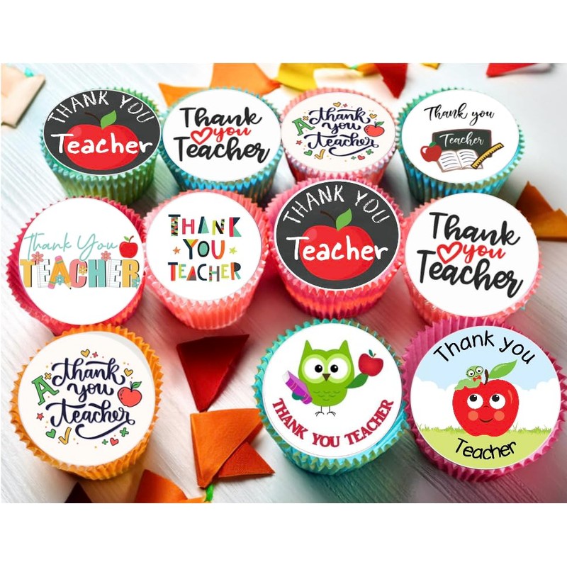 24 x PRE CUT THANK YOU TEACHER MIXED IMAGES EDIBLE
