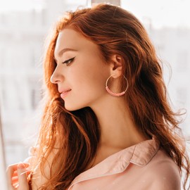 Beaded Hoop Earrings Bohemian Colorful Beaded Earrings Circle Round Hoop Earrings Gold Hoop Dangle Earrings for Women Girls Boho Jewelry Gifts (PK)