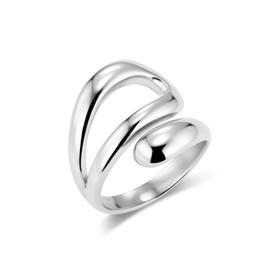 ALEXCRAFT Sterling Silver Rings for Women, Chunky Thick Tear Waterdrop Ring Large Wide Hollow Curved Open Rings Hypoallergenic Adjustable 925 Sterling Silver Thumb Finger ring for Women Lady Men