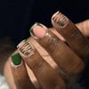 Green Press on Nails Short Square French Tip Petite Fake