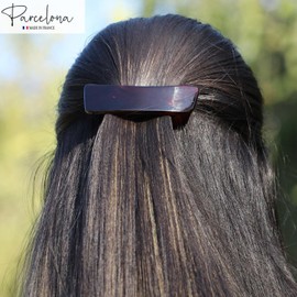 Parcelona French Curved Rectangle Tortoise Shell Brown Small 3” Celluloid Non Slip Grip Hair Barrette Clips