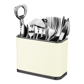 sourcing map Kitchen Utensil Holder, Stainless Steel Square Partition Storage Cooking Utensil Holder 4 Compartment 7.1" Caddy Flatware Countertop Organizer, Beige