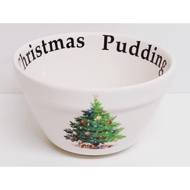 Rainbow Decors Xmas Tree Christmas Pudding Ceramic Decorated Baking Bowl Basin 35 oz 990 ml Hand Decorated UK