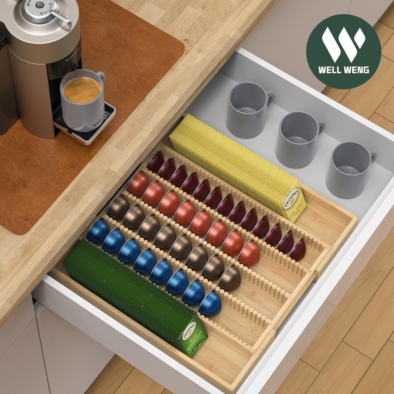 WELL WENG Larger Expandable Bamboo Organizer Holder for Counter Drawer