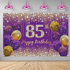 85th Birthday Decorations for Women, Purple Glitter Spots Fabric Sign Poster Birthday Party Decoration, 85th Birthday Background Banner Woman, 85th Birthday Party Decoration