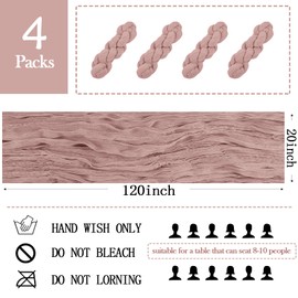 4 Pack Dusty Pink Cheesecloth Table Runner 20 x 120 inch Gauze Table Runners 10 FT Long,Semi Sheer Cheese Cloth Fabric Table Runner Bulk for Wedding,Party,Baby Shower,Bridal Shower Decoration