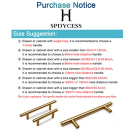 SPDYCESS Pack of 10 T Bar Handles, Brushed Cabinet Door Handles Hardware Stainless Steel for Kitchen Cupboards Drawer Pull Handle Hole Centres 128 mm Gold