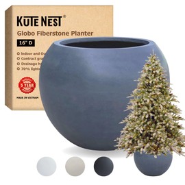 KUTE NEST 16" D Fiberstone Globo Planter, Black, 10.7" Pot Opening, Sphere Planter Drainage Pots, Lightweight Plant Pots Outdoor for Plants, Modern Porch Planters, Indoor Tree Pots, Black Planter