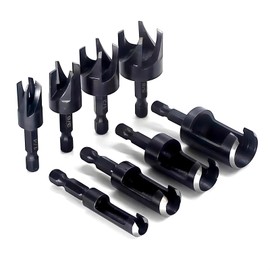 Wood Plug Cutter 8 Pieces, Round Shank Electric Drill Punching Tool, Woodworking Hole Saw Cutting Tool 1/4“ 3/8” 1/2“ 5/8” (Metric 6mm 10mm 13mm 16mm)