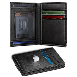 BULLIANT Men Airtag Wallet,Slim Wallet Money Clip Card Holder Magnetic Closure 12 Cards in Front Pocket RFID Blocking