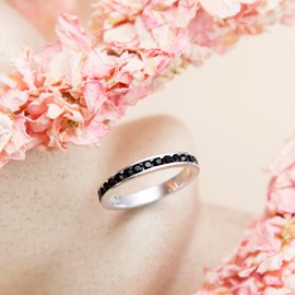 Tuscany Silver Women's Sterling Silver Black Crystal Channel Set Eternity Stacking Ring, Size P