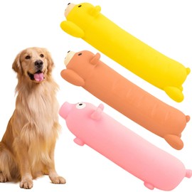 Culinavog 3er Pack Quietschendes Hundespielzeug, Wursty Latex-Spielzeug Für Hunde, Interaktive Tierfiguren Zum Kauen Geeignet Für Kleine Und Mittelgroße Hunde (Gelb, Rosa Und Braun)