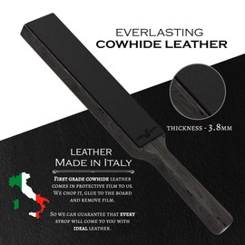 Leather Strop for Knife Sharpening Made from Premium Italian Leather, 14" Knife Strop with Storage Bag and 2 Polishing Compound for Various Knives, Razors, Axes, Chisels and Knives, Black