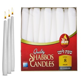 Ner Mitzvah Classic White Taper Candles - 10 Inch – 30 Bulk Pack – for Shabbat, Dinner Tables, Restaurants, Ceremonies and Emergency - 8 Hour Burn Time